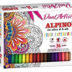 Alpino Carioca cu 2 capete, varf liner 0.7mm/tip pensula, 36 culori/cutie, ALPINO Color Experience (MS-AR000176) - vexio