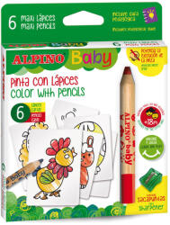 Alpino Creioane colorate, 6 culori/set, 6 carduri cu animale, pt. colorat, ALPINO Baby - Maxi (MS-AL002006) - vexio