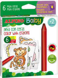 Alpino Creioane cerate, 6 culori/set, 6 carduri cu animale, pt. colorat, ALPINO Baby (MS-DA002006)