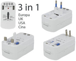 V-TAC 8704 УНИВЕРСАЛЕН ЕДИНИЧЕН АДАПТЕР С 2 usb ПОРТА, ДВОЕН БЛИСТЕР БЯЛ ЦВЯТ - 8704 (8704)