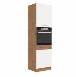 TEMPO KONDELA Magas szekrény beépített sütőnek, lancelot tölgy/ fehér extra magas fényű HG, VEGA 60 DP-210 2F - mindigbutor