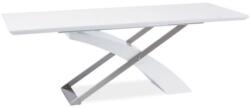 TEMPO KONDELA Meghosszabbítható étkezőasztal, fehér extra magasfényű HG/fém, 160-220x90 cm, KROS - mindigbutor
