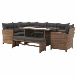 TEMPO KONDELA Kerti rattan szett, világosbarna/szürkésbarna, SAGIR