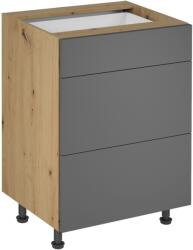 TEMPO KONDELA Alsó szekrény, artisan tölgy/szürke matt, LANGEN D60S3 - mindigbutor