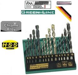Brüder Mannesmann MANNESMANN Professional 15db-os HSS CSIGAFÚRÓ FÚRÓSZÁR KÉSZLET 4-10mm FÉM FA KŐ SPIRÁLFÚRÓ 54315 tip