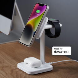 ESR Incarcator Wireless Halolock Watch 3 in 1, Magnetic MagSafe, 7.5W, LED, Incarcator retea si cablu USB-C incluse, Alb