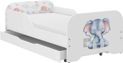 Wooden Toys Pătuț pentru copii MIKI 140x70cm cu saltea și spațiu de depozitare pentru lenjerie - Elefánt Szafari