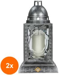 LCAA Set 2 x Felinar Mare din Sticla cu Decoratiune 6, 60 ore, Max-Pol (GIL-2xLCA-6-400-S)