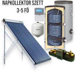 Napcsap 3-5 fő részére napkollektor rendszer: 20 vákuumcsöves kollektor + 200 literes 2 hőcserélős álló bojler + ECO szivattyú állomás + vezérlés + tágulási tartály (SZETT_35_20VCS_200_SUN)
