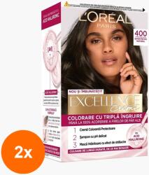 L'Oréal Set 2 x Vopsea de Par Permanenta cu Amoniac L'Oreal Paris Excellence Creme 400 Saten Inchis Natural, 192 ml