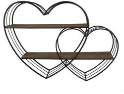  Dupla Szív Fali Polc - Fém és Fa - 93x15x65 cm (5Y1166)