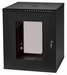 Stalflex RC19-12U-450GB 19" 12U 450 mm mély lapra szerelt fekete üveg ajtós fali rack szekrény (RC19-12U-450GB) - nyomtassingyen