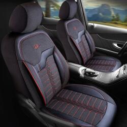 Panda Set Huse Scaune Auto pentru Jeep Renegade - Panda Londra, cu fermoare pentru bancheta rabatabila, negru cu cusatura rosie, 11 piese