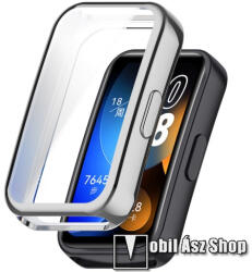  Okosóra szilikon védő tok / keret - GALVANIZÁLT EZÜST - Szilikon előlapvédő is! - HUAWEI Band 8 / Band 9