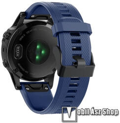 Okosóra szíj - SÖTÉTKÉK - szilikon, textúrált minta, 22mm széles, QUICKFIT - Garmin Fenix 7 / 6 / 6 Pro / 6 Sapphire / Instinct / 5 / 5 Plus / 5 Plus Sapphire / Forerunner 935 / 745 / 945 / Quatix 3
