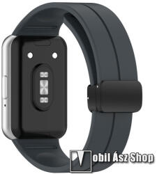 Okosóra D-gyűrűs sportszíj - SÖTÉTSZÜRKE - szilikon, mágneses speciális csatos, 83mm + 120mm hosszú - SAMSUNG Galaxy Fit3 (SM-R390)