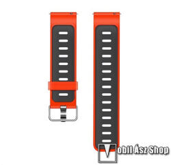 Okosóra szíj - PIROS / FEKETE - szilikon, állítható méret, fém csat, 20mm széles - SAMSUNG Watch4 40mm / 42mm / 44mm / 46mm / Watch5 40mm / 44mm/ Pro / Active2 40mm / 44mm / Amazfit GTS 4 / HUAWEI Wat