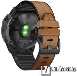 Okosóra szíj - BARNA - valódi bőr / szilikon - 22mm-es QUICKFIT - Garmin Fenix 6 / Fenix 5 / Fenix 5 Plus / Forerunner 935 / Forerunner 945 / Approach S60 / Quatix 5 / Quatix 5 Sapphire