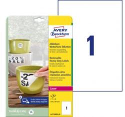 Avery-Zweckform Etichete din poliester foarte rezistente 210x297mm Avery A4 albe detașabile 20 de coli
