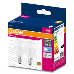 OSRAM 2db LED izzó E14 P45 7W = 60W 806lm 4000K Semleges 200° OSRAM ÉRTÉK (4058075479296)
