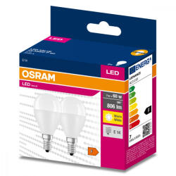 OSRAM 2db LED izzó E14 P45 7W = 60W 806lm 3000K 200° OSRAM (4058075627208)