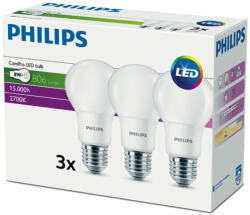 Philips 3db LED izzó E27 A60 8W = 60W 806lm 2700K 300° PHILIPS (8718699700331)