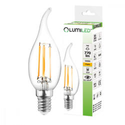 Lumileds LED dekoratív gyertyakörte E14 BA35 7W = 60W 770lm 3000K 360° dekoratív lángszál LUMILED (LEDZARMI203)