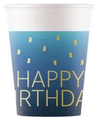 Procos Happy Birthday Golden Blue papír pohár 8 db-os 200 ml FSC PNN96621 (PNN96621)