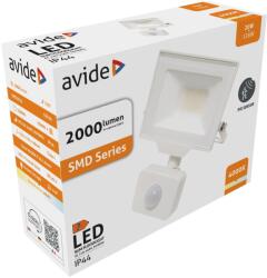 Avide LED Opál Reflektor Slim SMD 20W NW 4000K Mozgásérzékelős PIR Fehér, 2000 lumen, IP44 (fehér) (A2085)