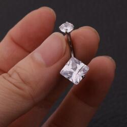 HARAHU LI-23609 piercing fülbevaló - Ezüst/Négyzet KP23609