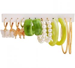 HARAHU MA-27516 Fülbevalószett - Arany/Zöld KP27516