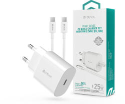 DEVIA Smart Series 25W PD hálózati gyorstöltő adapter Type-C +Type-C/Type-C adatkábel - fehér