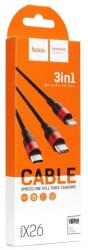 hoco. X26 Xpress 3in1 Lightning / Type-C / Micro USB szövetes adat- és töltőkábel 1m (fekete)