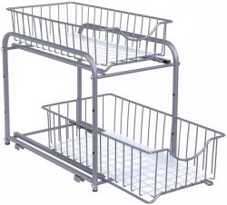 SONGMICS VASHOME konyhai rendező, 2 szintes egymásra helyezhető mosogató alatti rendszerező, ezüst, 36x21x25-31cm (KCS017E01)