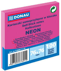 DONAU Öntapadós jegyzettömb DONAU 76x76 mm 100 lap neon rózsaszín (U7586011-16) - papir-bolt