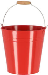Esschert Design Cink kerti vödör, fa fogóval, 10, 75 literes, piros (TR036-P)