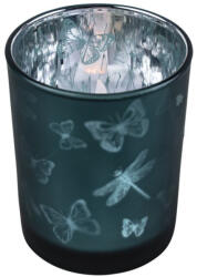 Mars & More Üveg teamécses tartó, lepke és szitakötő sziluettel, petrol kék, 12 cm (XMWLIPM)