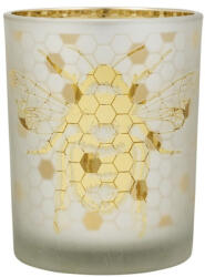 Mars & More Üveg teamécses tartó, méhecskés sziluettel, arany színű, 12 cm (XMWLBGM)