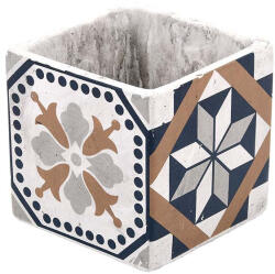Esschert Design Mediterrán stílusú kerámia virágcserép, portugál mozaik mintával, 11 x 11 cm, kültéri és beltéri dekorációs kiegészítő (AC176)