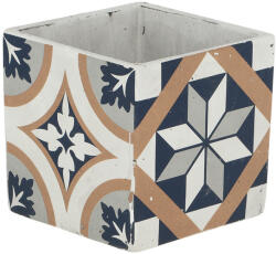 Esschert Design Mediterrán stílusú kerámia virágcserép, portugál mozaik mintával, 13 x 13 cm, kültéri és beltéri dekorációs kiegészítő (AC177) - kertesotthonbolt