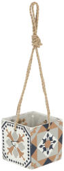 Esschert Design Mediterrán stílusú kerámia felakasztható virágcserép, portugál mozaik mintával, 13, 6 x 13, 6 cm, kültéri és beltéri dekorációs kiegészítő (AC178)