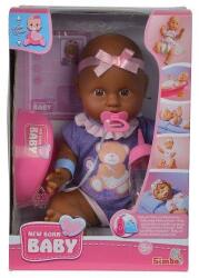 Simba Toys New Born Baby barna bőrű lány pisilős baba bilivel (105030068)