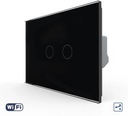 LIVOLO Intrerupator Dublu Cap Scara / Cruce Wi-Fi cu Touch LIVOLO, standard italian - Serie Noua - culoare negru