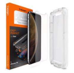 Spigen EZ FIT képernyővédő üveg (2.5D, tokbarát, ultravékony, 0.2mm, 9H + segédkeret) ÁTLÁTSZÓ - Apple iPhone 11 / Apple iPhone XR 6.1 (064GL24818)