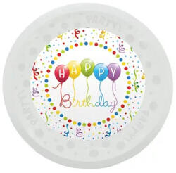 Procos Happy Birthday Streamers micro prémium műanyag lapostányér 21 cm (PNN96285)