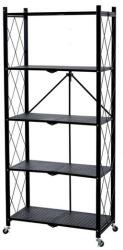 MagicHome Raft depozitare, MagicHome, metalic, pliabil, pe roti, 5 polite, negru, max 250 kg, 72x34x163 cm (2211633) Raft