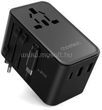 Choetech USB-C*2+USB-A*2 (70W, fekete, travel, USB-C kábellel, US, UK, EU, AU), töltő (PD5022) (PD5022)