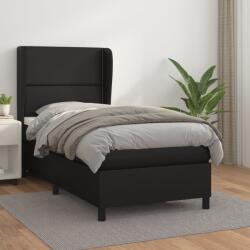 vidaXL Pat box spring cu saltea, negru, 90x200 cm, piele ecologică (3128949) - vidaxl