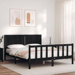 vidaXL Cadru de pat cu tăblie, negru, king size, lemn masiv (3192955)