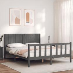 vidaXL Cadru de pat cu tăblie, gri, king size, lemn masiv (3192953)